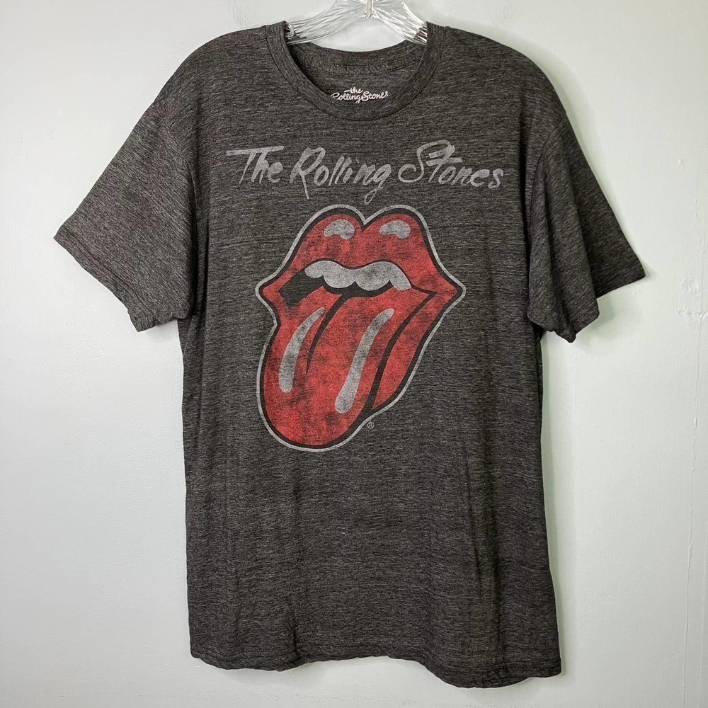 The Rolling Stones Bravado Distressed Tongue Logo Band Tee Heathered Gray Size L - Picture 1 of 11